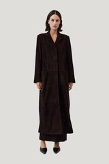 Suede Tailored Coat - Coffee — model front