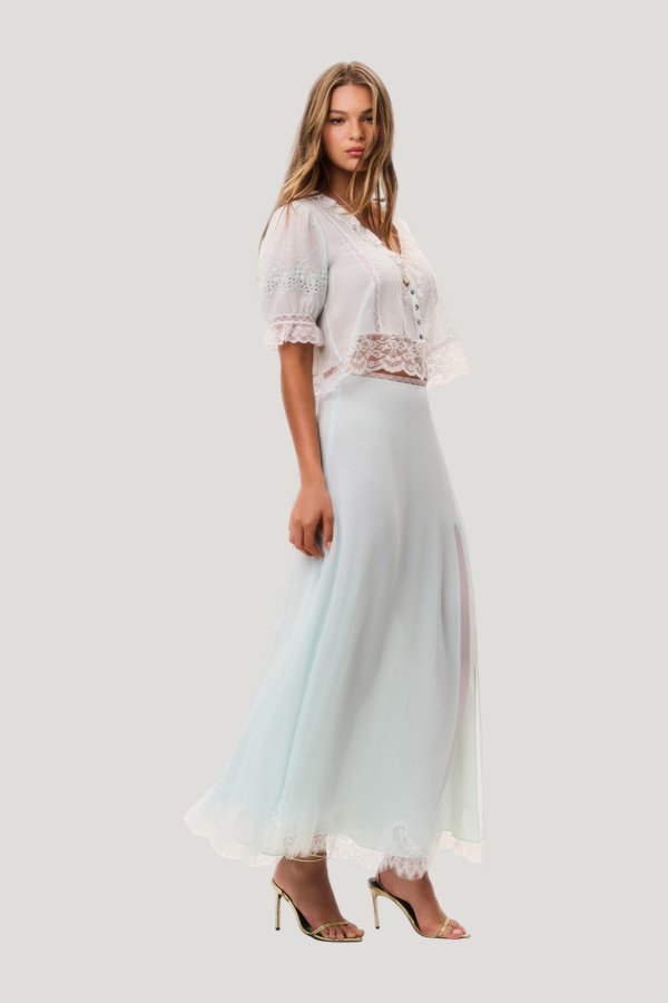 Sybel Silk Chiffon Maxi Skirt — model side