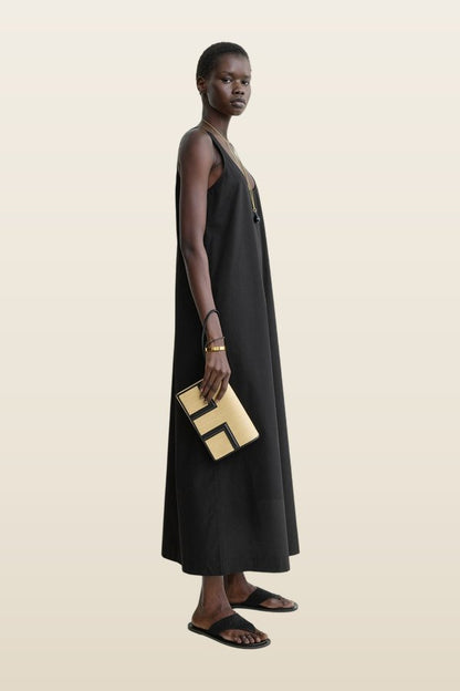 T-flap woven envelope natural/black — model back