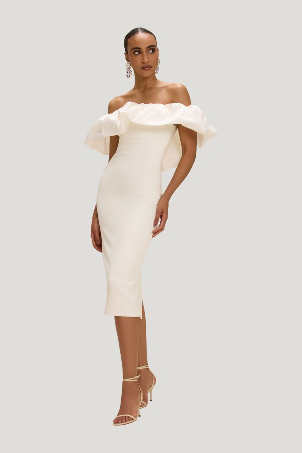 Taffeta Tarsila Ruffle Midi Dress — model front