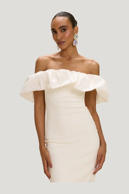 Taffeta Tarsila Ruffle Midi Dress — model side