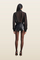 Tailored Leather Micro Shorts — model back