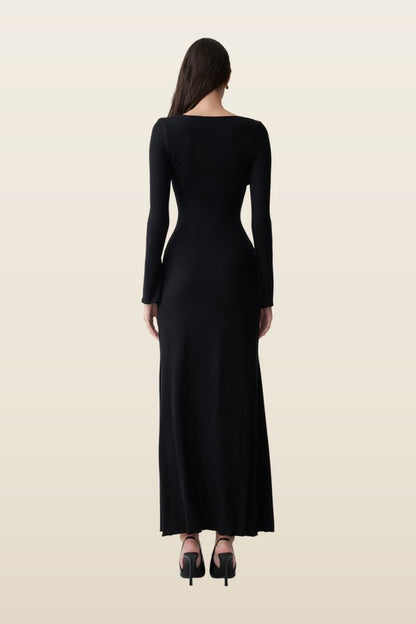 Tanya Buttoned Long Sleeve Maxi Dress — model back