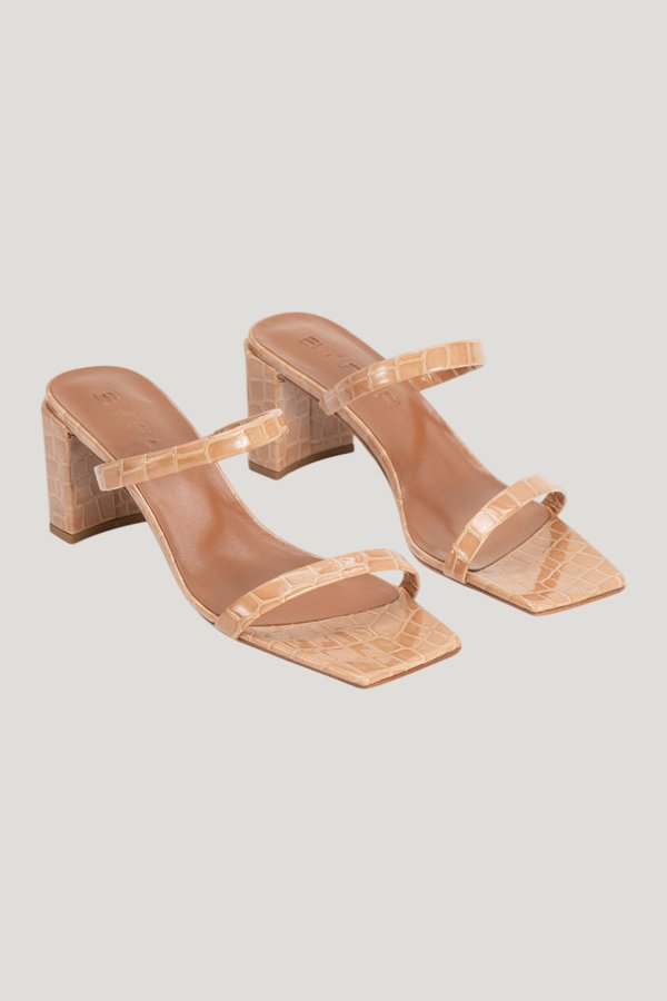 Tanya Light Tan Croco Embossed Leather Slip-On Mule — model front