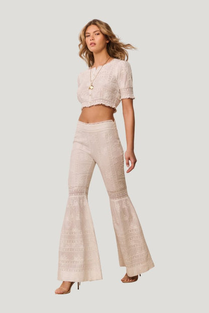 Tevla Cotton Victorian Bell Bottom Pant — model side