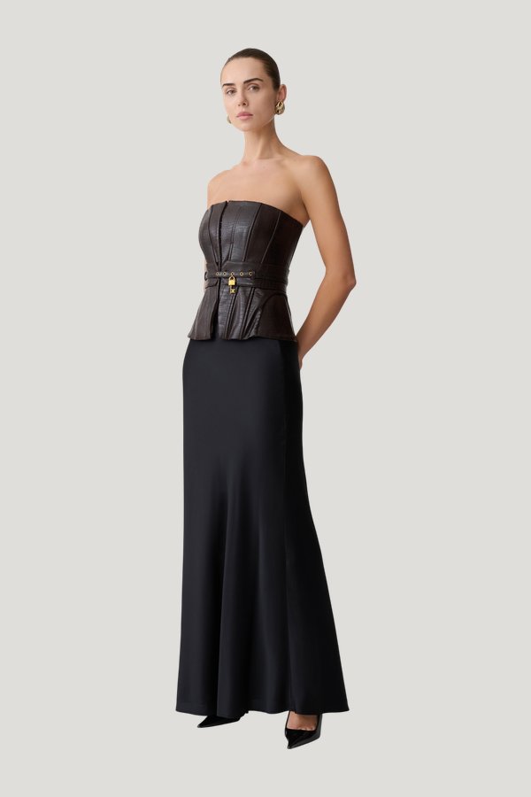 Thalia Faux Leather Boned Corset — model side