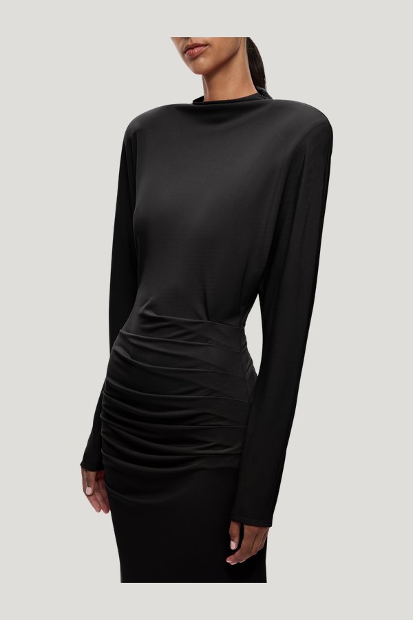 The Jersey Draped Midi Dress — model side