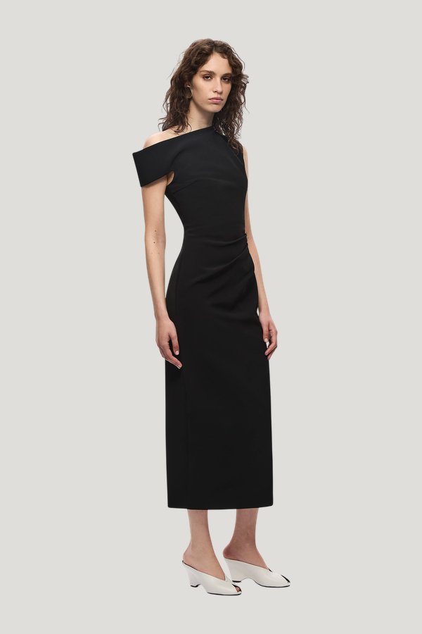 The Blair Crepe Midi Dress — model side