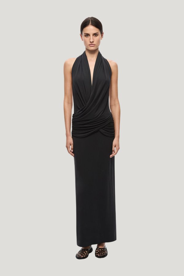 The Cabana Cupro Dress — model front