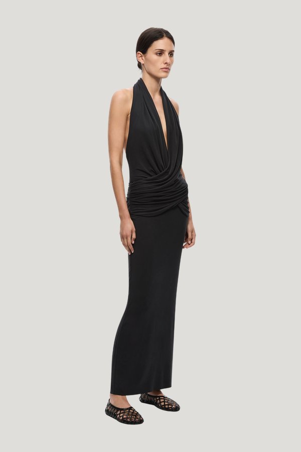 The Cabana Cupro Dress — model side