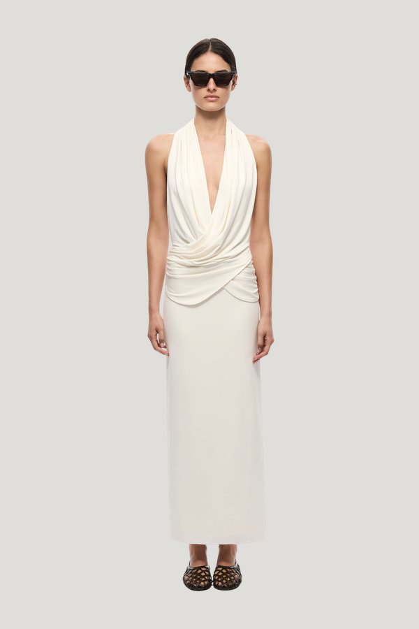 The Cabana Cupro Dress — model front