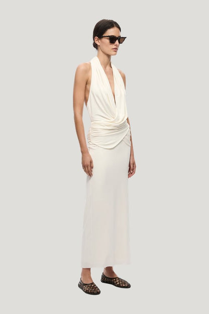The Cabana Cupro Dress — model side
