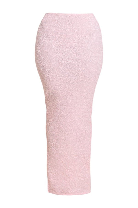 The Cinched Lace Corset Maxi Set in Baby — packshot