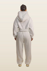 The Classics Cropped Zip Hoodie in Grey Marl — model back