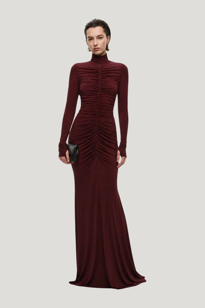 The Gathered Long Sleeve Maxi Dress — model front