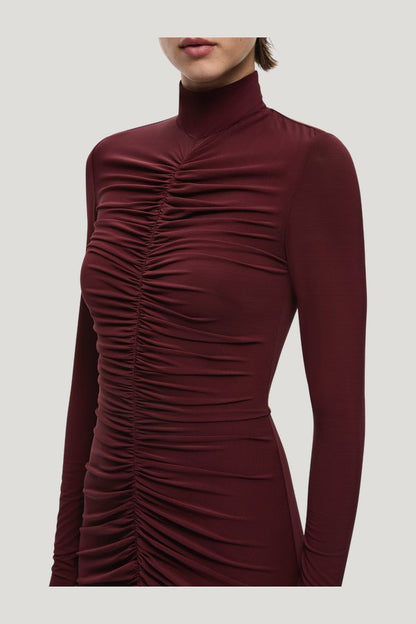 The Gathered Long Sleeve Maxi Dress — model side
