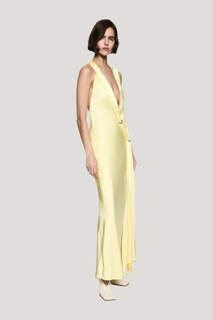 The Harlow Satin Dress — model side