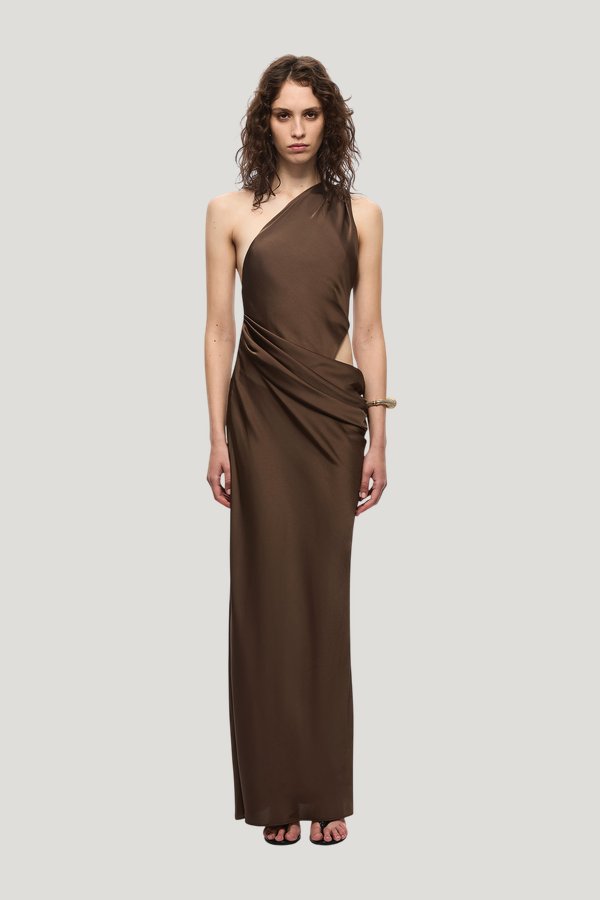 The Isadora Satin Dress — model front