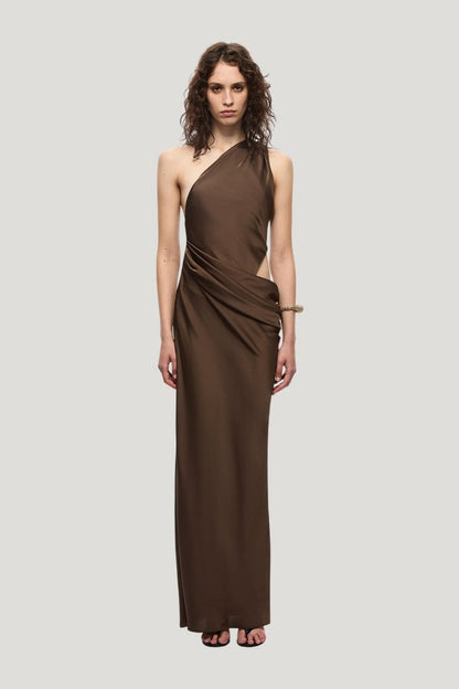 The Isadora Satin Dress — model front