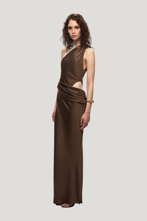 The Isadora Satin Dress — model side