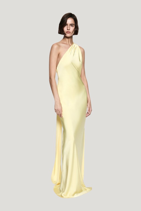 The Nicolette Satin Dress — model side