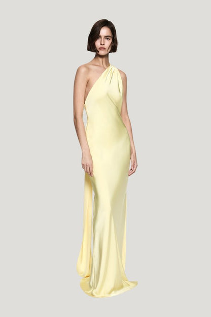 The Nicolette Satin Dress — model side