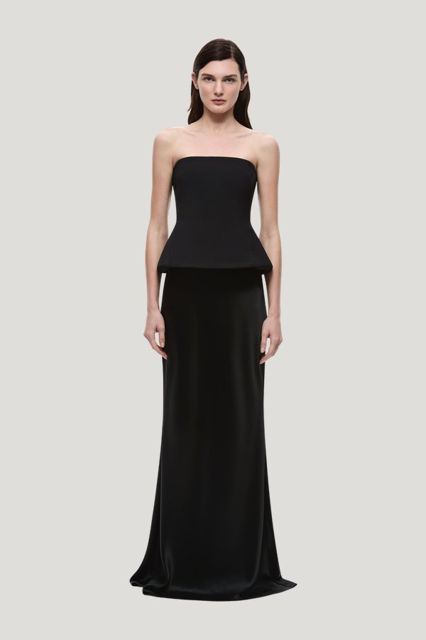The Padded Satin Gown — model front