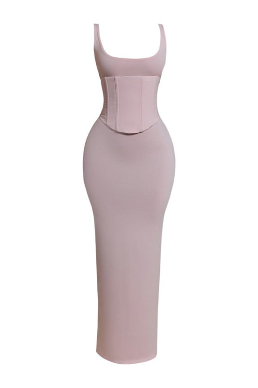 The Sandra Scoop Corset Maxi Dress in Baby — packshot