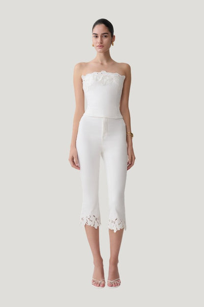 Tillie Flower Embroidery Denim Capris — model front