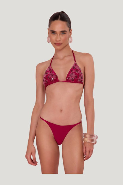 Petal Sheen Beaded Bikini Top — model front
