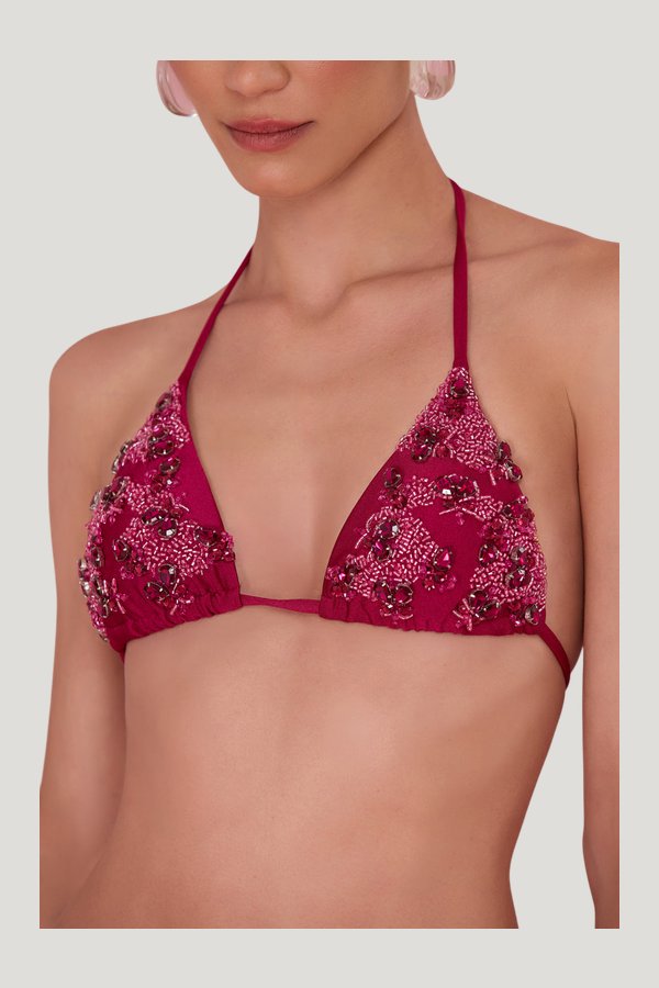 Petal Sheen Beaded Bikini Top — model side