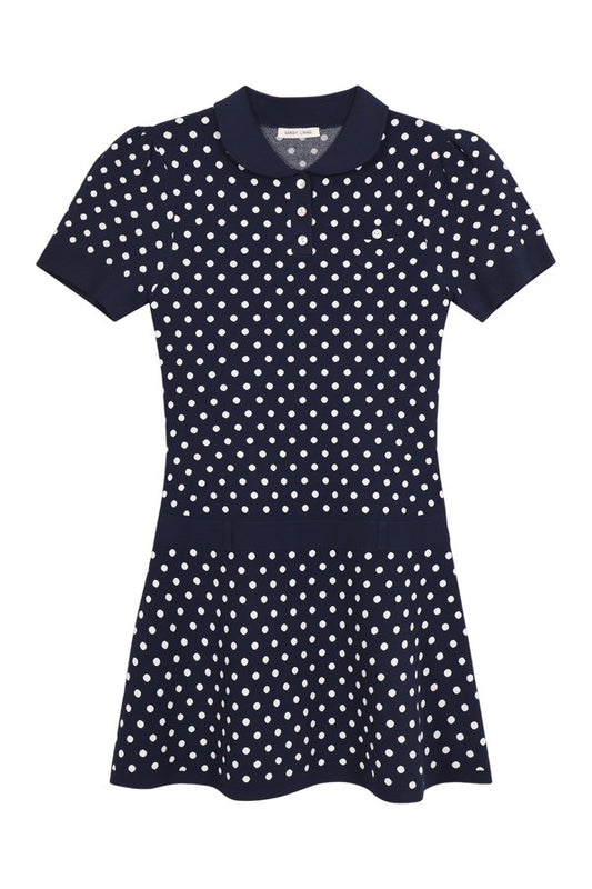 Tumi Sweater Dress In Navy White Polka Dot — packshot