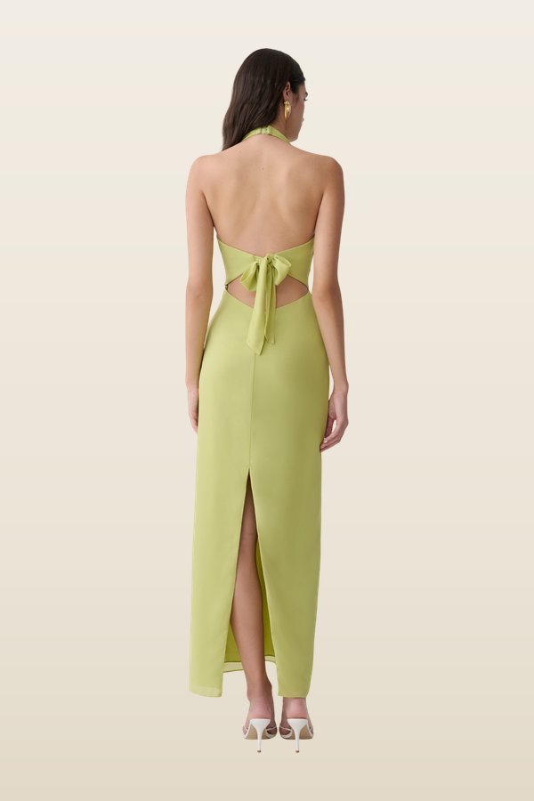Valentina Chiffon Halter Maxi Dress - Pistachio — model back