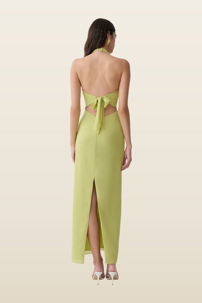 Valentina Chiffon Halter Maxi Dress - Pistachio — model back