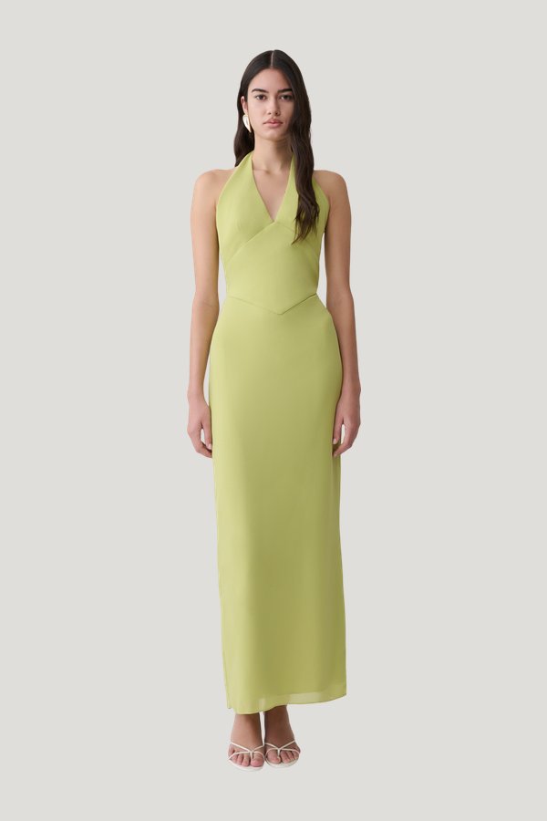 Valentina Chiffon Halter Maxi Dress - Pistachio — model front