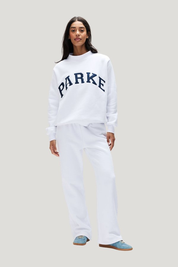 OG Varsity Mockneck - White + Denim — model front