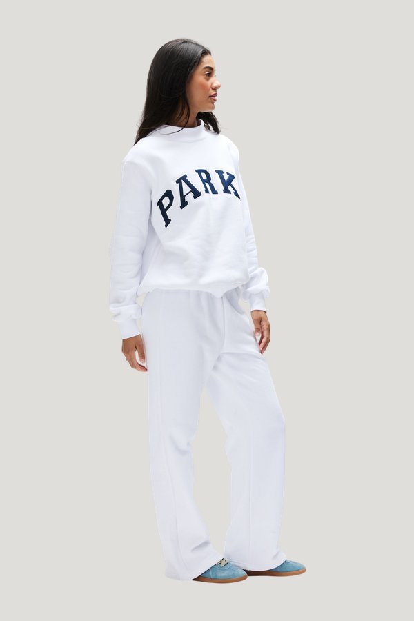 OG Varsity Mockneck - White + Denim — model side