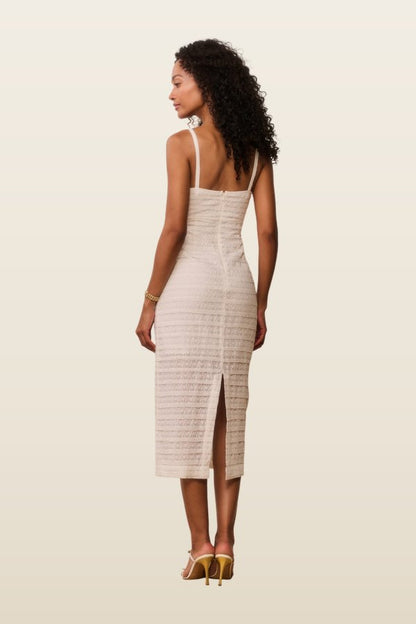 Verna Lace Stripe Midi Dress — model back