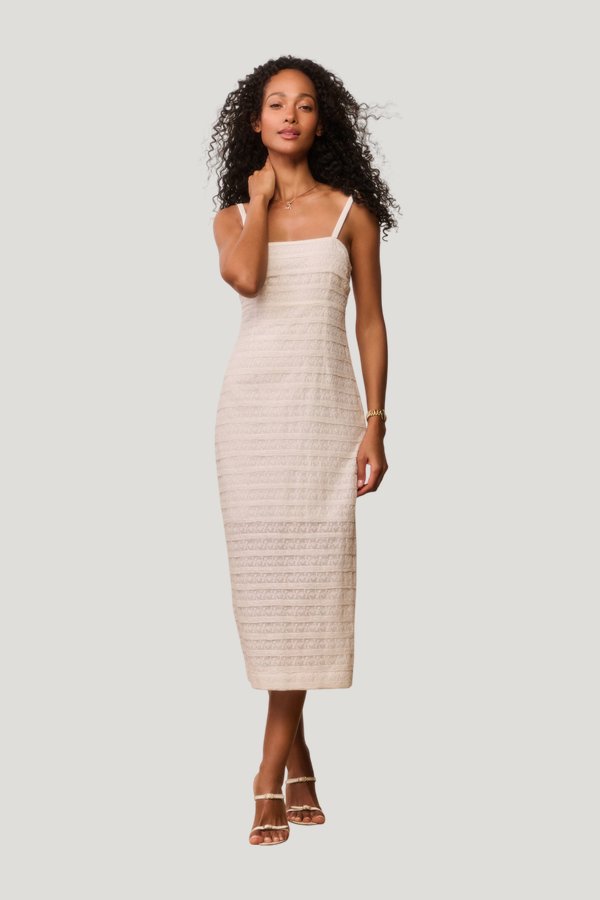 Verna Lace Stripe Midi Dress — model front