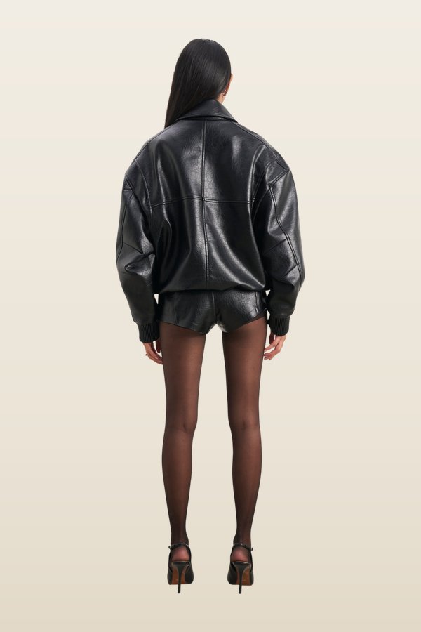 Vintage Leather Bomber Jacket — model back