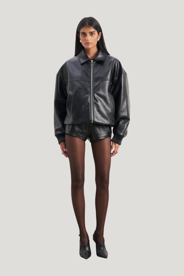 Vintage Leather Bomber Jacket — model front