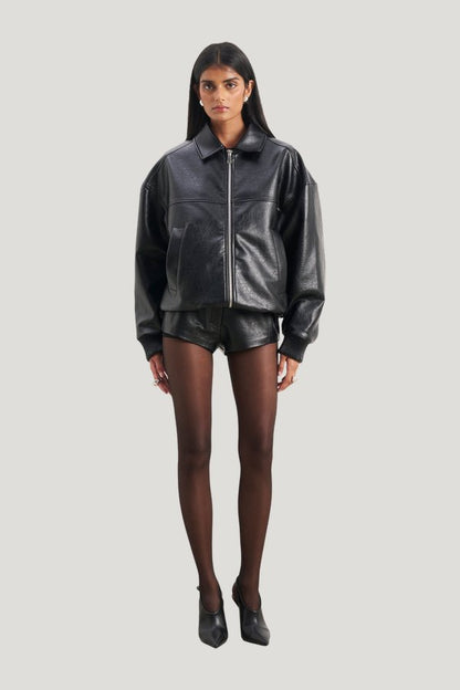 Vintage Leather Bomber Jacket — model front