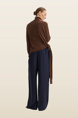 Wide leg silk trousers | night — model back
