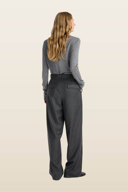 Wide leg trousers | dark grey melange — model back