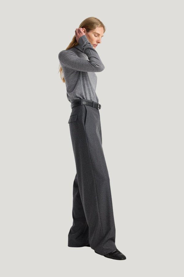 Wide leg trousers | dark grey melange — model side