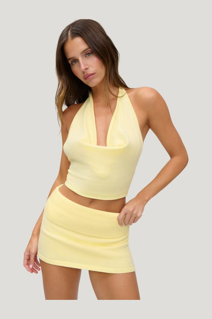 x JENNIE Briar Knit Mini Skort - Morning Light — model side