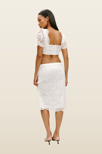x Paige Lorenze Honeymoon Lace Midi Skirt - Sunday Ceremony — model back