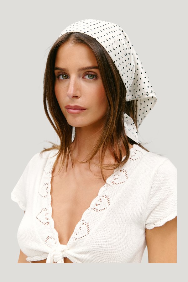 x Paige Lorenze Just Married Silk Head Scarf - Bride to Be — model side