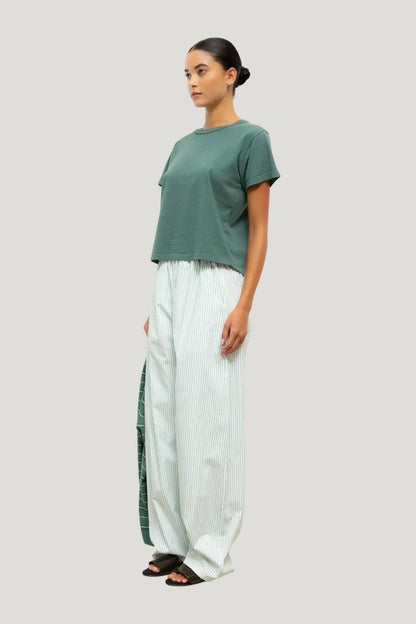 Yoshi Stripe Wide Leg Pant — model side