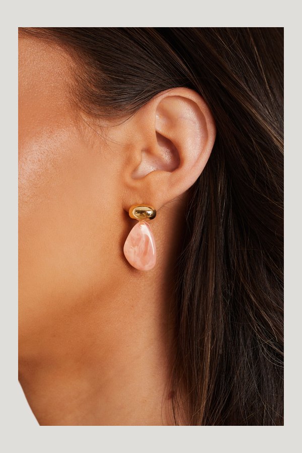 Yvette Pink Stone Drop Earrings — model side